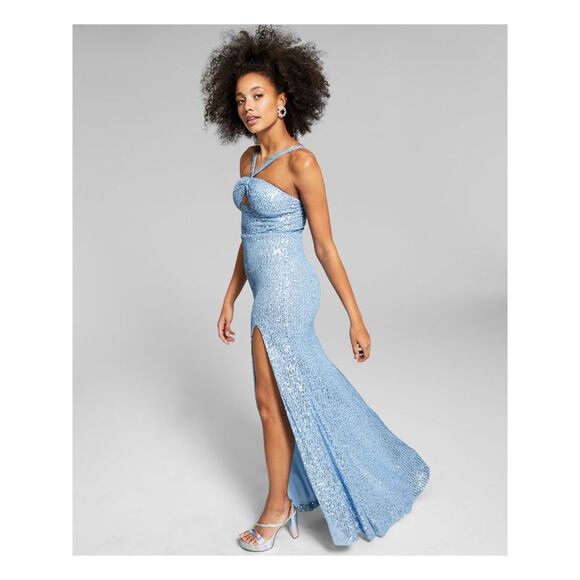 NWT B DARLIN Womens Light Blue Cutout Sleeveless Formal Gown Dress 5\6 - Picture 3 of 5